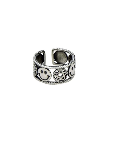 A section (jz121) Vintage Sterling Silver With Platinum Plated Simplistic Star Smiley Free Size Rings