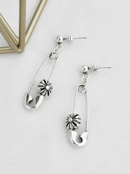 SHUI Vintage Sterling Silver With  Simplistic Small Pin   Drop Earrings 3