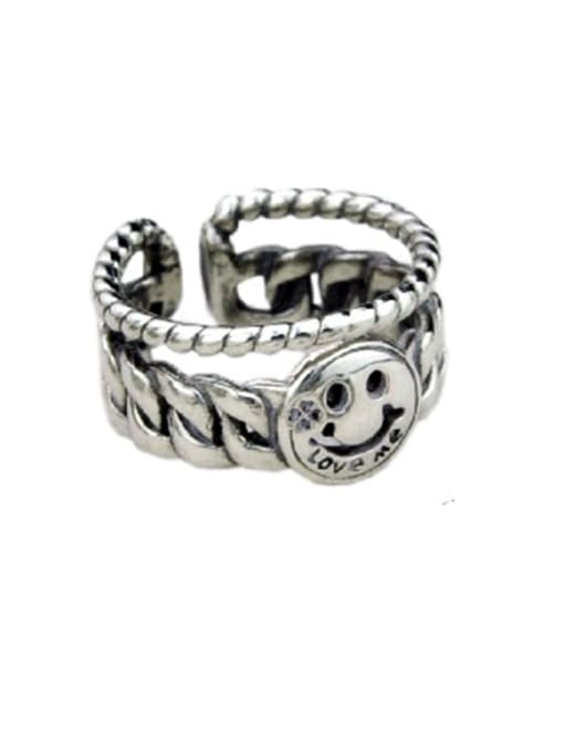 B(jz122) Vintage Sterling Silver With Platinum Plated Simplistic Star Smiley Free Size Rings