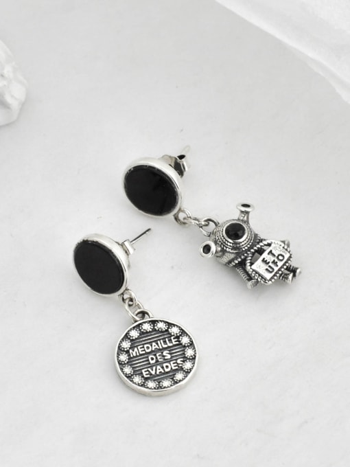 SHUI Vintage Sterling Silver With Fashion Asymmetry Round Drop Earrings 3