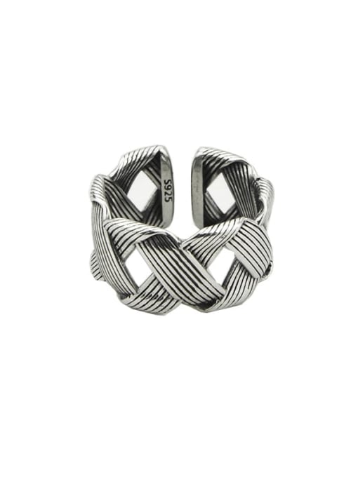 SHUI 925 Sterling Silver With  Vintage Twine Hollow Geometric Free Size Rings 0