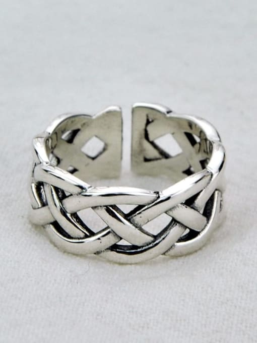 SHUI Vintage Sterling Silver With Vintage Hollow Geometric Free Size Rings 3