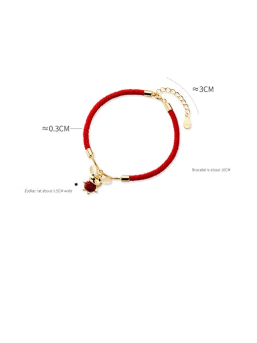 Rosh 925 Sterling Silver With Gold Plated Cute Mouse Red rope Bracelets 4