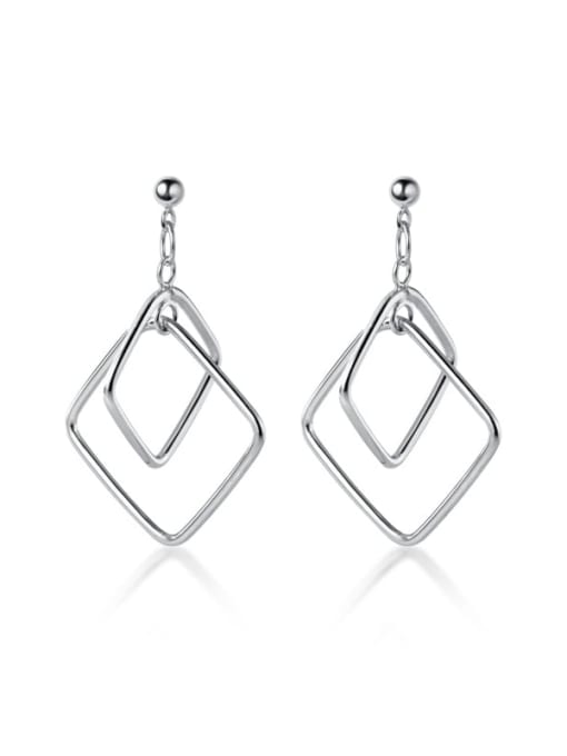Rosh 925 Sterling Silver With Platinum Plated Simplistic Hollow Geometric Drop Earrings