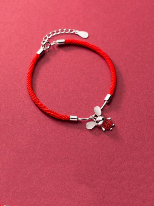 Rosh 925 Sterling Silver With Gold Plated Cute Mouse Red rope Bracelets 1