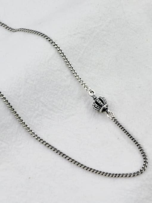 (50cm)Vintage silver Vintage Sterling Silver With Antique Silver Plated Vintage Crown Chain Necklaces