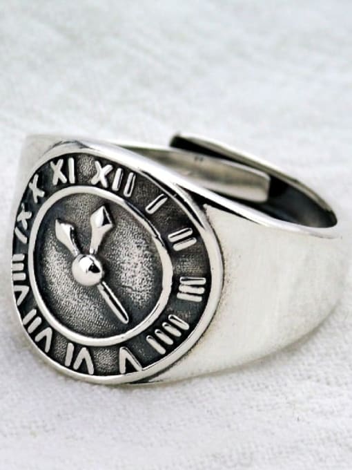 Jz093 (timepiece) Vintage Sterling Silver With Antique Silver Plated Vintage Round Image Free Size Rings