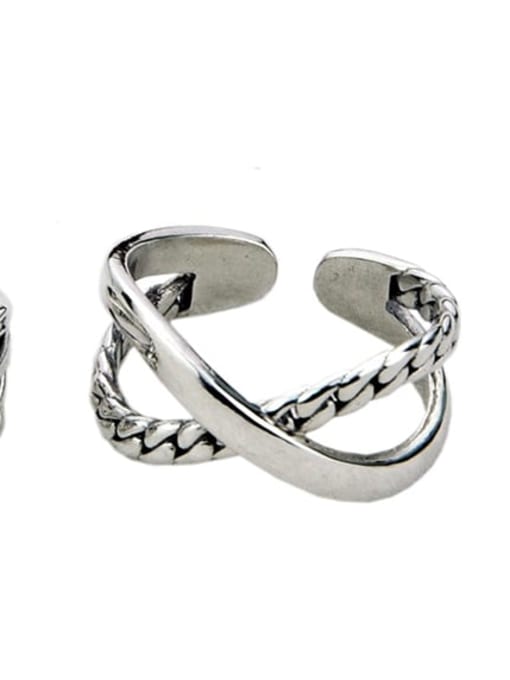 Jz115 (3.4g) Vintage Sterling Silver With Antique Silver Plated  Retro irregular Free Size Rings