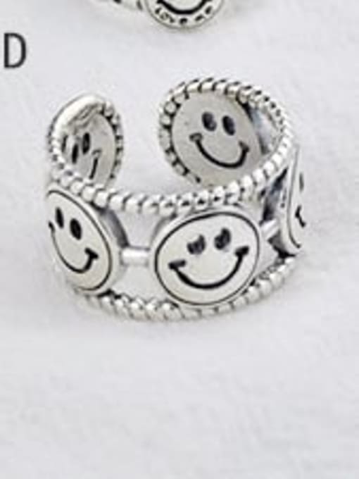 D(JZ083) Vintage Sterling Silver With Antique Silver Plated Fashion Smiley Free Size Rings