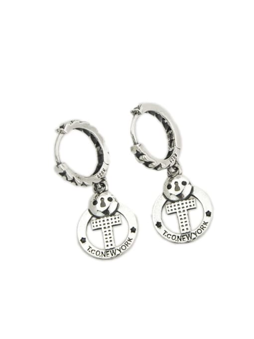 SHUI Vintage Sterling Silver With  Simplistic  Hollow Cross Clip On Earrings 0