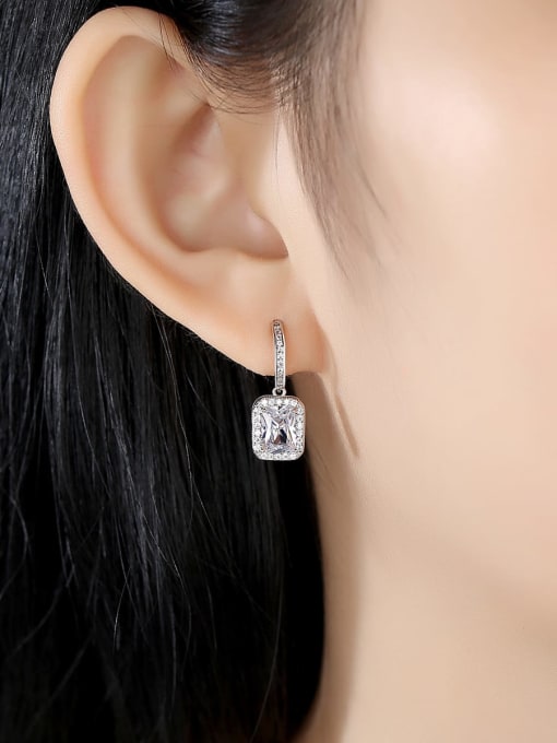 BLING SU Copper With Platinum Plated Fashion Square Drop Earrings 1