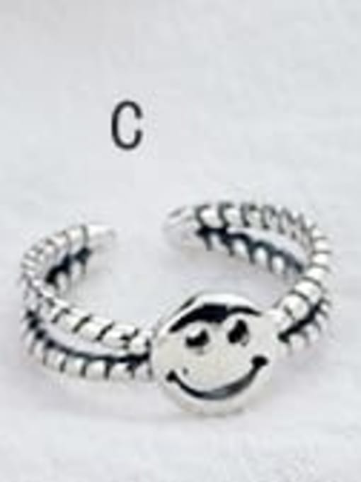 C (JZ089) Vintage Sterling Silver With Antique Silver Plated Fashion Smiley Free Size Rings