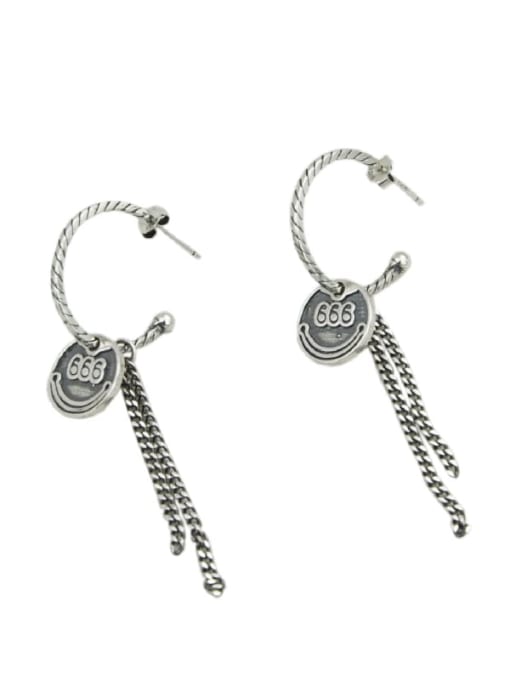 SHUI Vintage Sterling Silver With Antique Silver Plated Fashion Round Tassel  Earrings 0