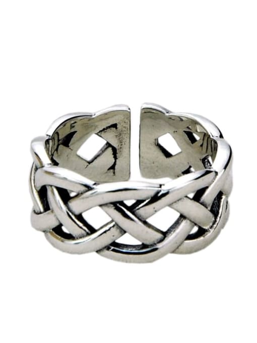 SHUI Vintage Sterling Silver With Vintage Hollow Geometric Free Size Rings 4