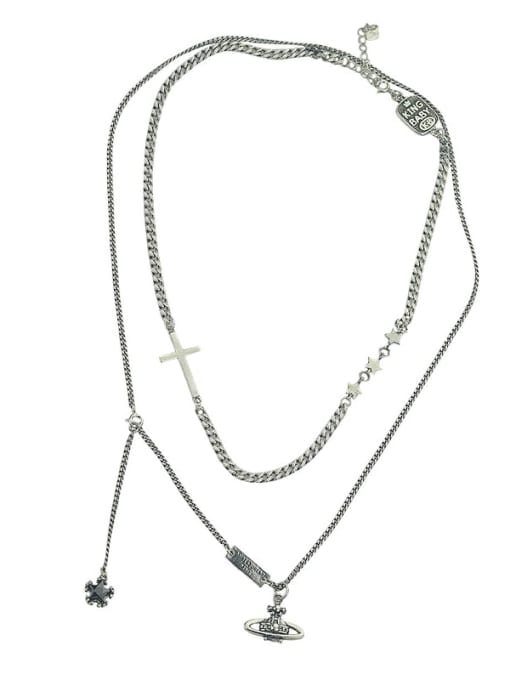 SHUI Vintage Sterling Silver With Antique Silver Plated Fashion Cross  Chain Necklaces 0