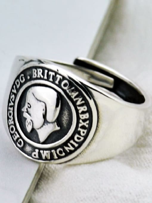 JZ094 Vintage Sterling Silver With Antique Silver Plated Vintage Round Image Free Size Rings