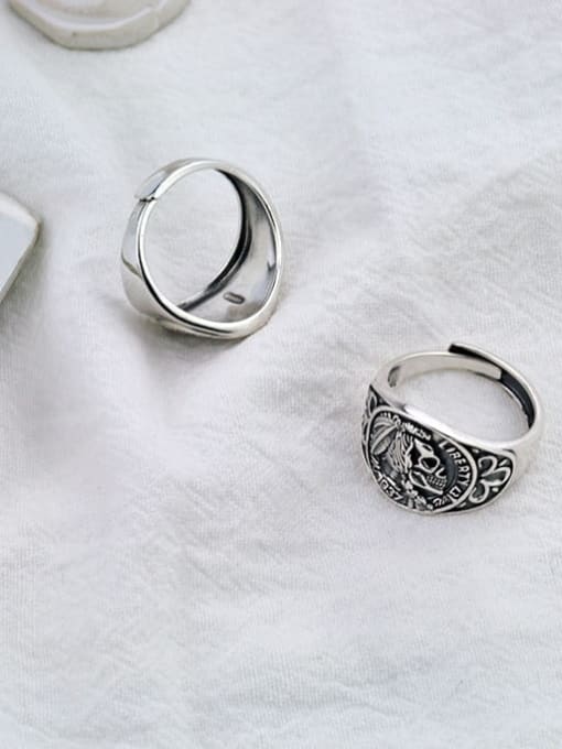SHUI Vintage Sterling Silver With Antique Silver Plated Vintage Round Image Free Size Rings 3