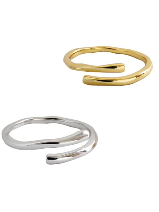 DAKA 925 Sterling Silver With Gold Plated Simplistic Irregular Free Size  Rings 3
