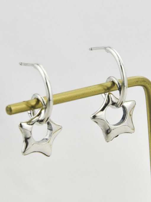 SHUI Vintage Sterling Silver With  Simplistic Hollow Smooth Star Hook Earrings 3