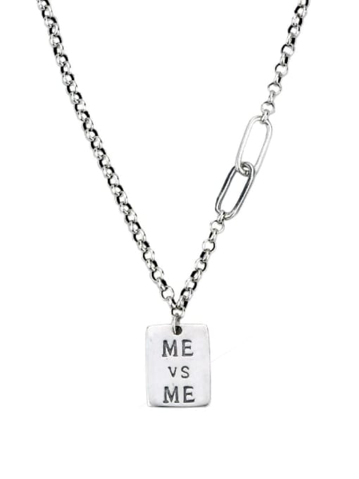 xl051 Vintage Sterling Silver With Platinum Plated Simplistic Geometric letter  Necklaces