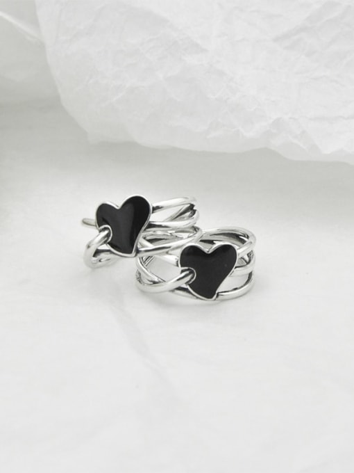 SHUI Vintage Sterling Silver With Platinum Plated Fashion Heart Free Size Rings 0