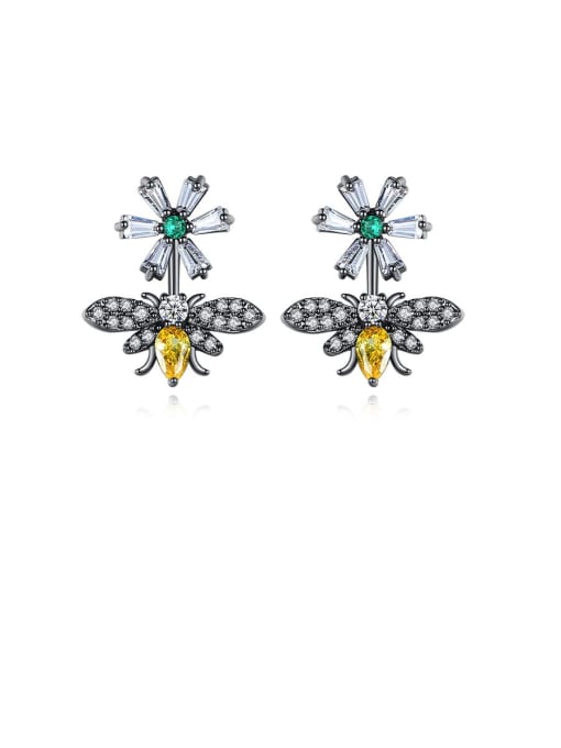 BLING SU Copper With Gun Plated Cute Bee Pendant Drop Earrings 0