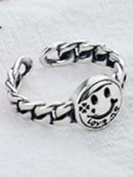 F(JZ092) Vintage Sterling Silver With Antique Silver Plated Fashion Smiley Free Size Rings