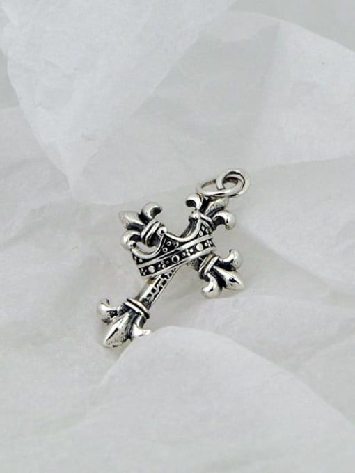 SHUI Vintage Sterling Silver With Antique Silver Plated Vintage Crown Cross   Pendants 0
