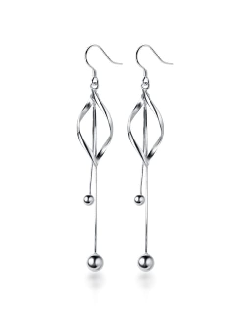 Rosh 925 Sterling Silver With Platinum Plated Simplistic Hollow Geometric Threader Earrings 0