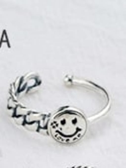 A (JZ090) Vintage Sterling Silver With Antique Silver Plated Fashion Smiley Free Size Rings