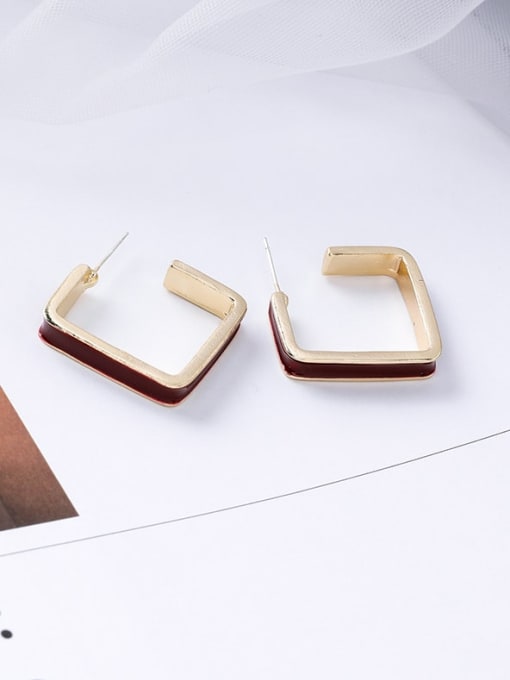 A red Alloy With Gold Plated Simplistic Geometric Stud Earrings