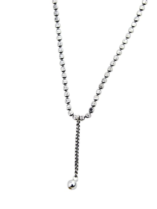 Xl077 Vintage Sterling Silver With Antique Silver Plated Fashion  Simple Fringed Bead Necklaces