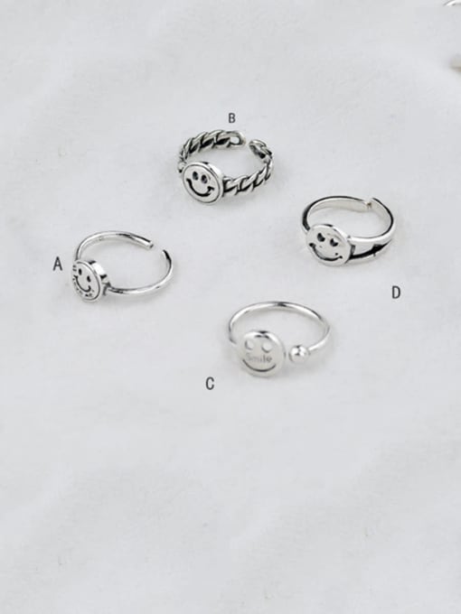 SHUI Vintage Sterling Silver With Platinum Plated Fashion Face Free Size Rings 0