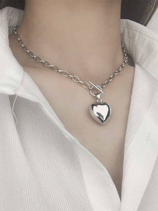 SHUI Vintage Sterling Silver With Platinum Plated Simplistic Heart Locket Necklace 2