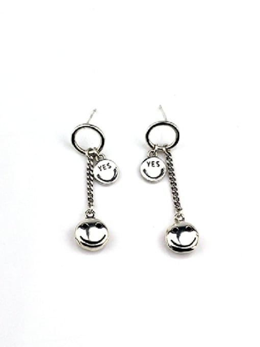 SHUI Vintage Sterling Silver With Platinum Plated  Simple round smiley Drop Earrings