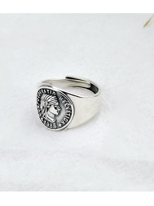 A(jz110) Vintage Sterling Silver With Platinum Plated Fashion Round Free Size Rings