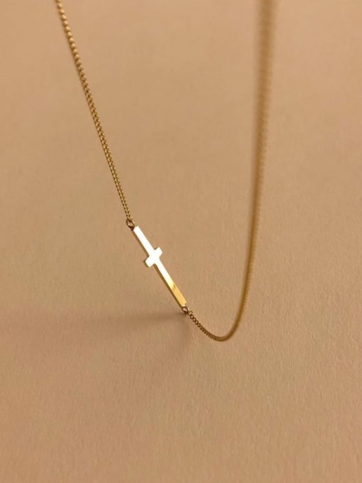 Boomer Cat 925 Sterling Silver With Gold Plated Simplistic Smooth Cross Necklaces 2