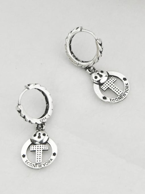 SHUI Vintage Sterling Silver With  Simplistic  Hollow Cross Clip On Earrings 3