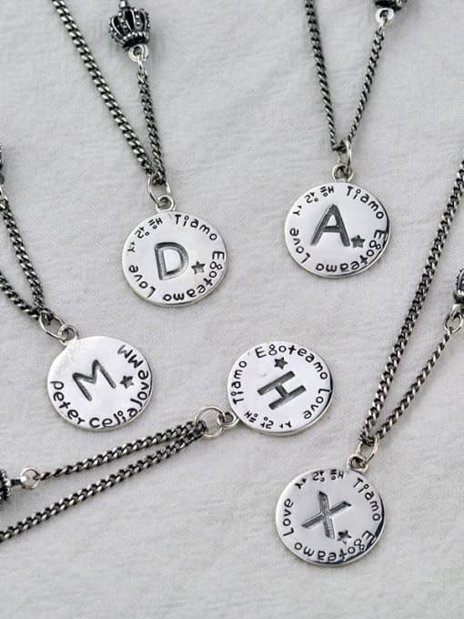 SHUI Vintage Sterling Silver With Antique Silver Plated Simplistic Round Simple Old Letters  Necklaces 2