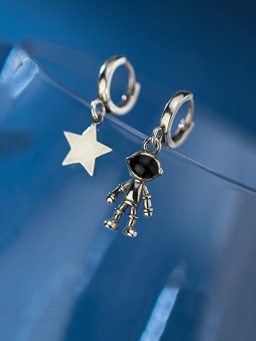 Rosh 925 Sterling Silver With Antique Silver Plated Vintage Asymmetric  Star Clip On Earrings 0
