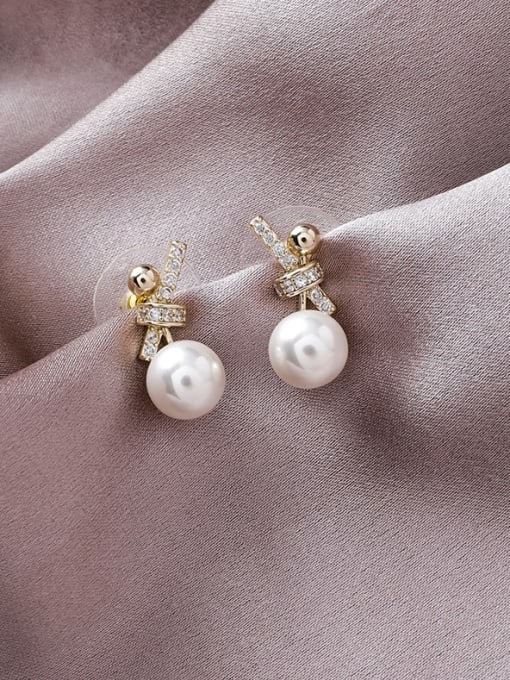 Girlhood Alloy With Gold Plated Classic Small Pearl Knot Drop Earrings 1