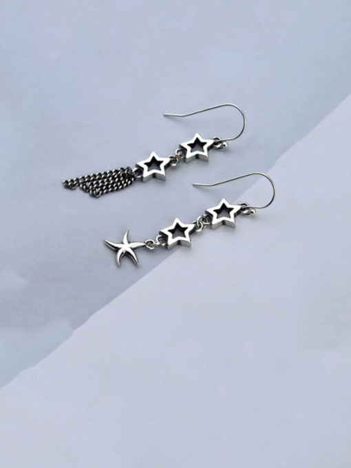 SHUI Vintage Sterling Silver With  Fashion Hollow Five-pointed Star Tassel  Drop Earrings 0