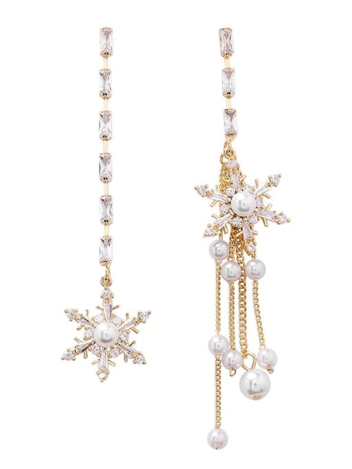 Girlhood Alloy With Gold Plated Fashion Snowflake Tassel  Earrings 1