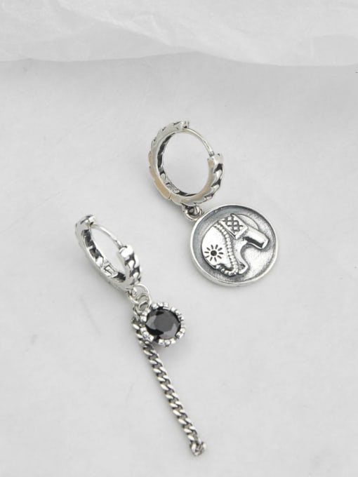 SHUI Vintage Sterling Silver With  Cubic Zirconia Trendy Asymmetry Elephant Drop Earrings 3