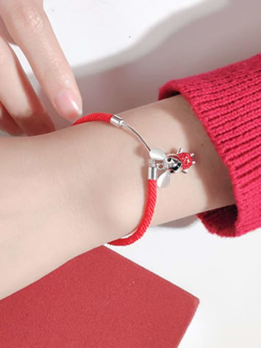 Rosh 925 Sterling Silver With Gold Plated Cute Mouse Red rope Bracelets 2