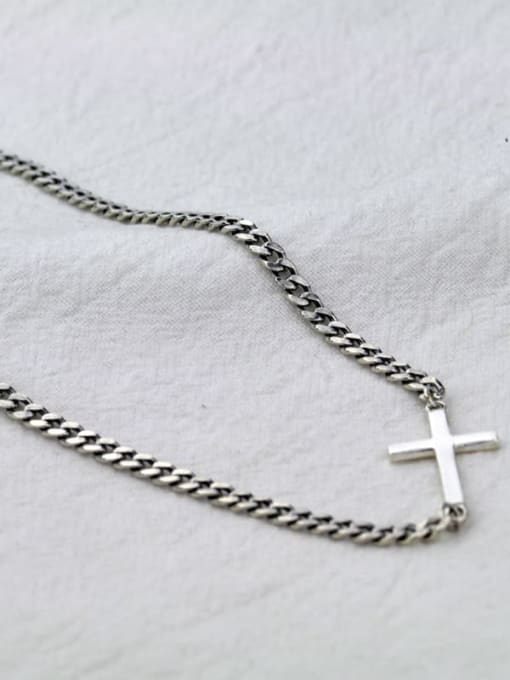 SHUI Vintage Sterling Silver With Antique Silver Plated Fashion Cross  Chain Necklaces 3