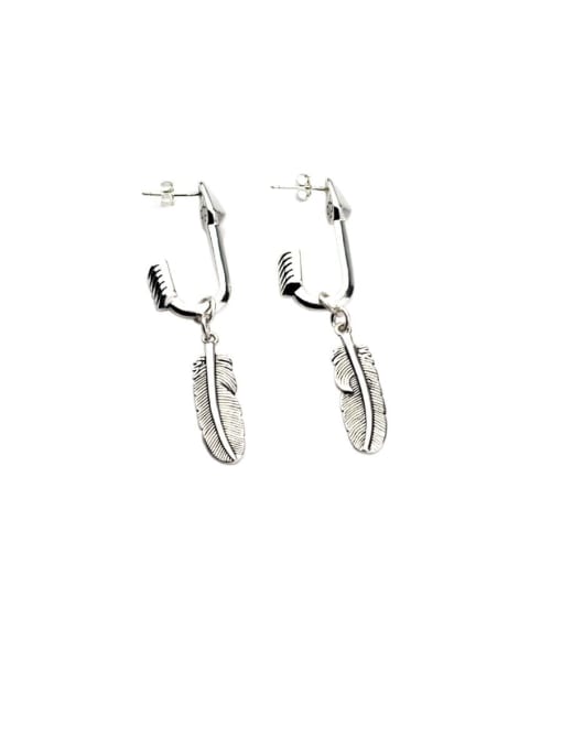 SHUI Vintage Sterling Silver With Antique Silver Plated Fashion Feather Clip On Earrings 0