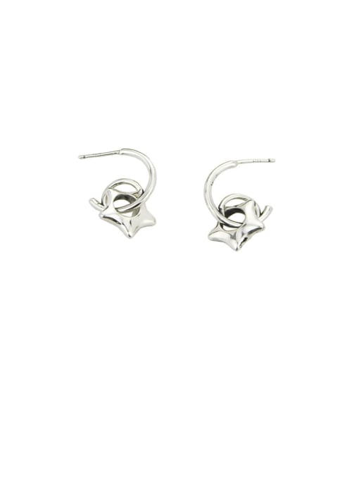 SHUI Vintage Sterling Silver With  Simplistic Hollow Smooth Star Hook Earrings 0
