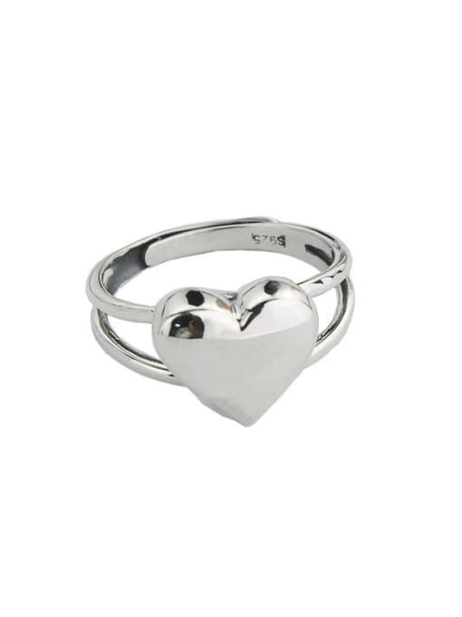 SHUI Vintage Sterling Silver With Platinum Plated Simplistic  Smooth Heart Free Size Rings 0