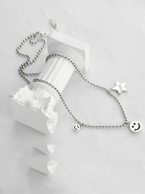 SHUI Vintage Sterling Silver With  Fashion Smiley Beads  Chain Necklaces
